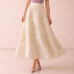 Elegant Ivory Textured A-Line Midi Skirt - Image 2