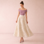 Elegant Ivory Textured A-Line Midi Skirt - Image 3