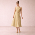 Gold Pleated Panel Midi Dress