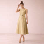 Gold Pleated Panel Midi Dress - Image 3