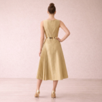 Gold Pleated Panel Midi Dress - Image 4