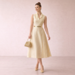 Gold Pleated Panel Midi Dress - Image 9