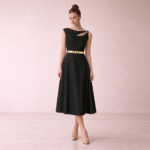 Gold Pleated Panel Midi Dress - Image 7