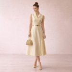 Gold Pleated Panel Midi Dress - Image 10