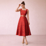 Gold Pleated Panel Midi Dress - Image 13