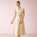 Gold Pleated Panel Midi Dress - Image 11