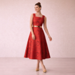 Gold Pleated Panel Midi Dress - Image 14