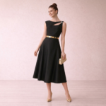 Gold Pleated Panel Midi Dress - Image 5