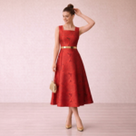 Gold Pleated Panel Midi Dress - Image 15