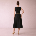 Gold Pleated Panel Midi Dress - Image 8