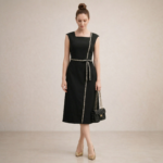 Black Embellished Trim Midi Dress - Image 2