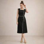 Black Embellished Trim Midi Dress - Image 3