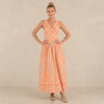 Orange Stripe V-Neck Maxi Dress