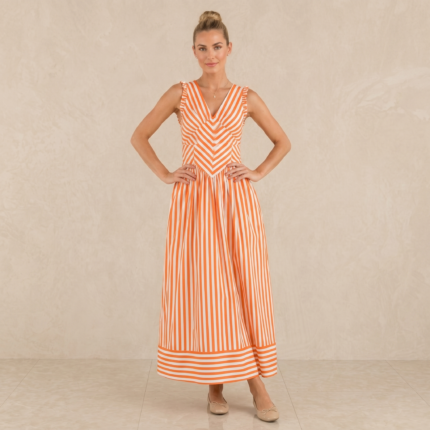 Orange Stripe V-Neck Maxi Dress