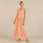 Orange Stripe V-Neck Maxi Dress - Image 2