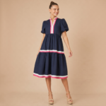 Navy Tiered Midi Dress