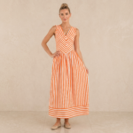 Orange Stripe V-Neck Maxi Dress - Image 3