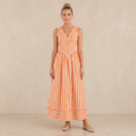 Orange Stripe V-Neck Maxi Dress - Image 4