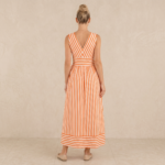 Orange Stripe V-Neck Maxi Dress - Image 5