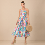 Multi Floral Halter Neck Midi Dress