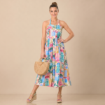 Multi Floral Halter Neck Midi Dress - Image 2