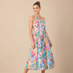 Multi Floral Halter Neck Midi Dress - Image 3