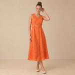 Orange Broderie Belted Midi Dress - Image 2