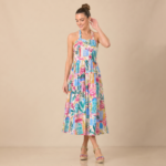 Multi Floral Halter Neck Midi Dress - Image 4