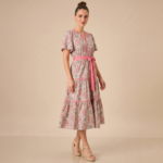 Pink Floral Tiered Midi Dress - Image 2