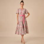 Pink Floral Tiered Midi Dress - Image 3