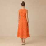 Orange Broderie Belted Midi Dress - Image 4