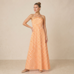 Orange Stripe Halter Neck Maxi Dress