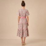 Pink Floral Tiered Midi Dress - Image 4