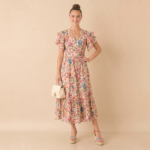 Floral V-Neck Tiered Midi Dress