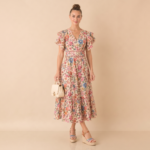 Floral V-Neck Tiered Midi Dress - Image 2