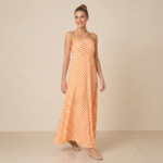 Orange Stripe Halter Neck Maxi Dress - Image 2