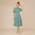 Green Striped Belted Midi Dress - Image 2