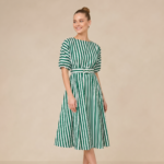 Green Striped Belted Midi Dress - Image 3