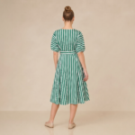 Green Striped Belted Midi Dress - Image 4