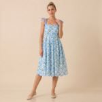 Blue Floral Tie Strap Midi Dress - Image 2