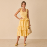 Yellow Gingham Tiered Midi Dress