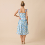 Blue Floral Tie Strap Midi Dress - Image 4