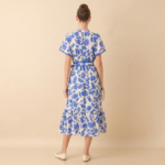 Blue Floral Tie Waist Midi Dress - Image 5