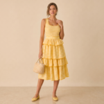 Yellow Gingham Tiered Midi Dress - Image 2