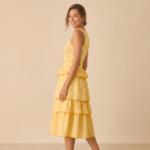 Yellow Gingham Tiered Midi Dress - Image 3