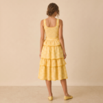 Yellow Gingham Tiered Midi Dress - Image 4
