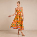 Orange Tropical Print Midi Dress - Image 4