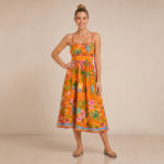 Orange Tropical Print Midi Dress - Image 5