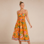 Orange Tropical Print Midi Dress - Image 6