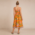 Orange Tropical Print Midi Dress - Image 7